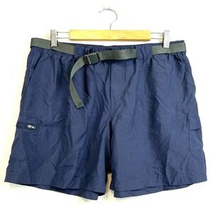 COLUMBIA Shorts Mens L Navy Blue Belted Lightweight Nylon Active Water Hybrid 6"